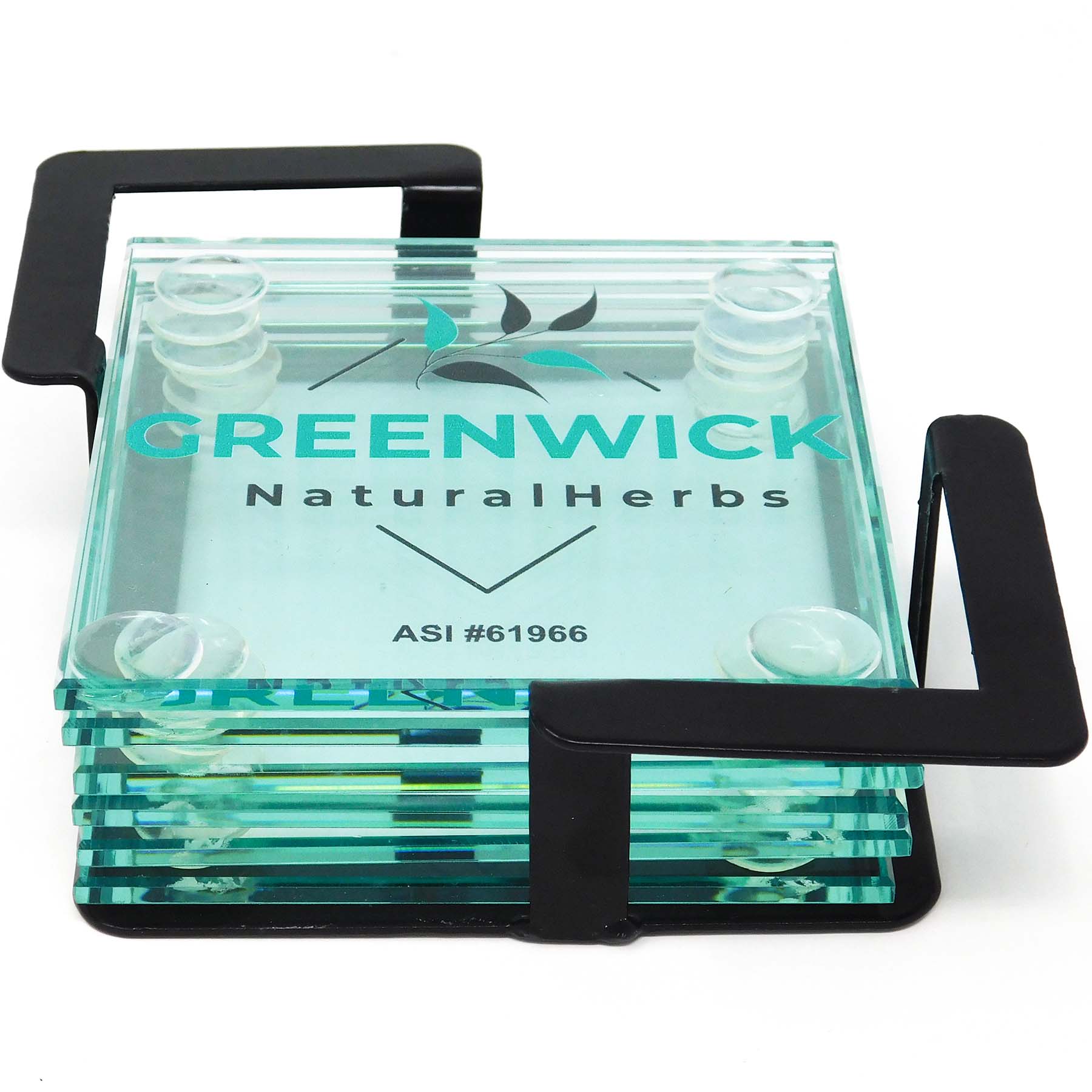 Square Glass Coasters: 6 Piece Set In Metal Stand
