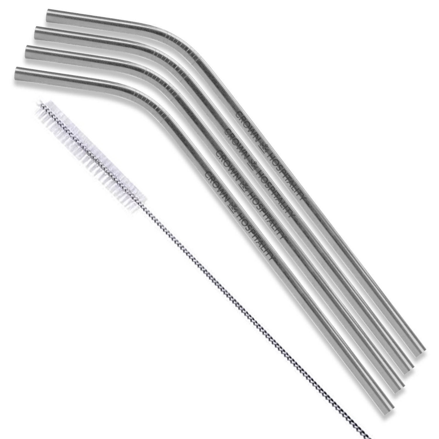 Bent Stainless Steel Straws: Set Of 4 In Silver