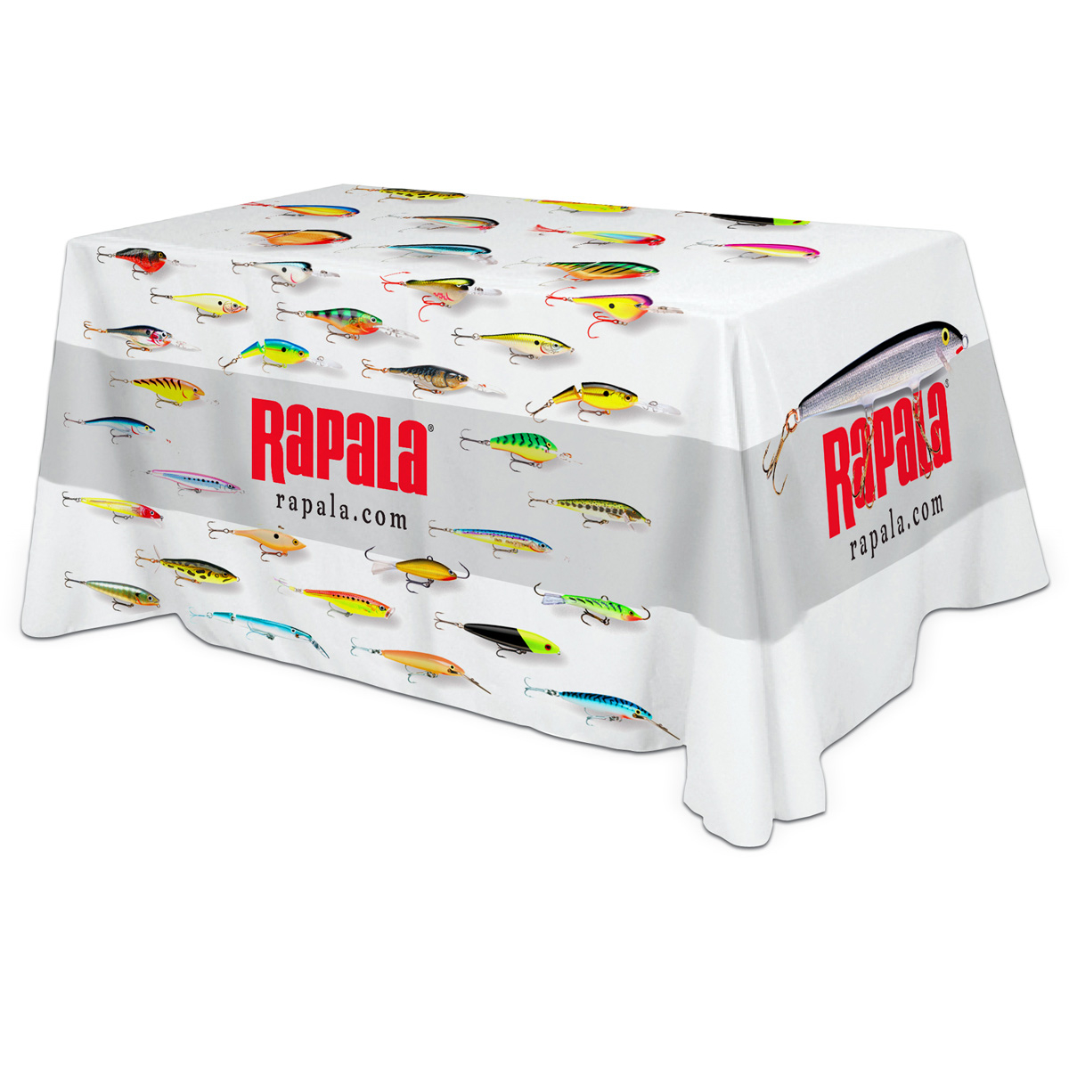 All Over Full Color rPET Polyester Dye Sub Table Cover - flat poly 3-sided, fits 6' table