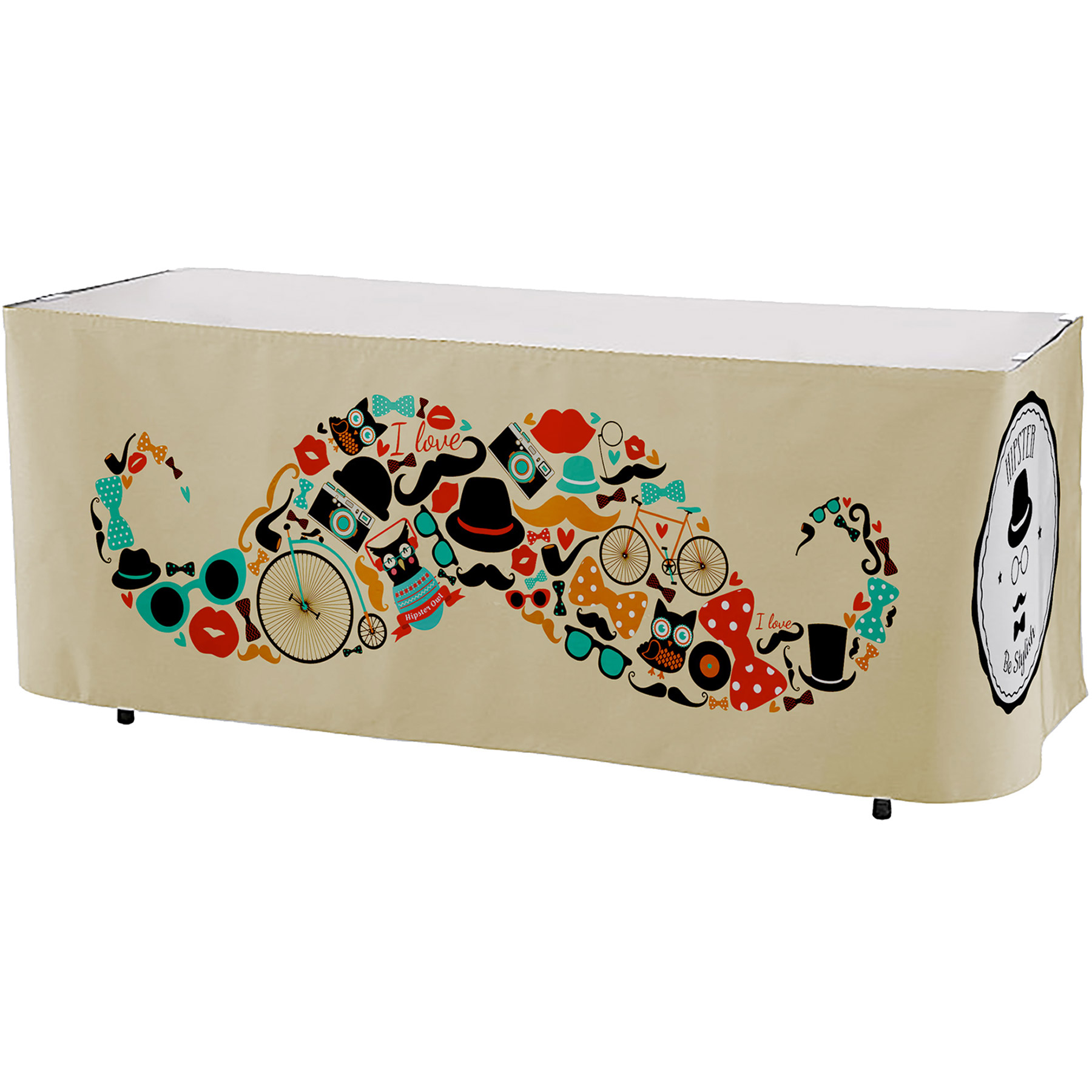 Premium rPET Polyester , All Over Full Color Table Skirt, 3 sided, 6 foot