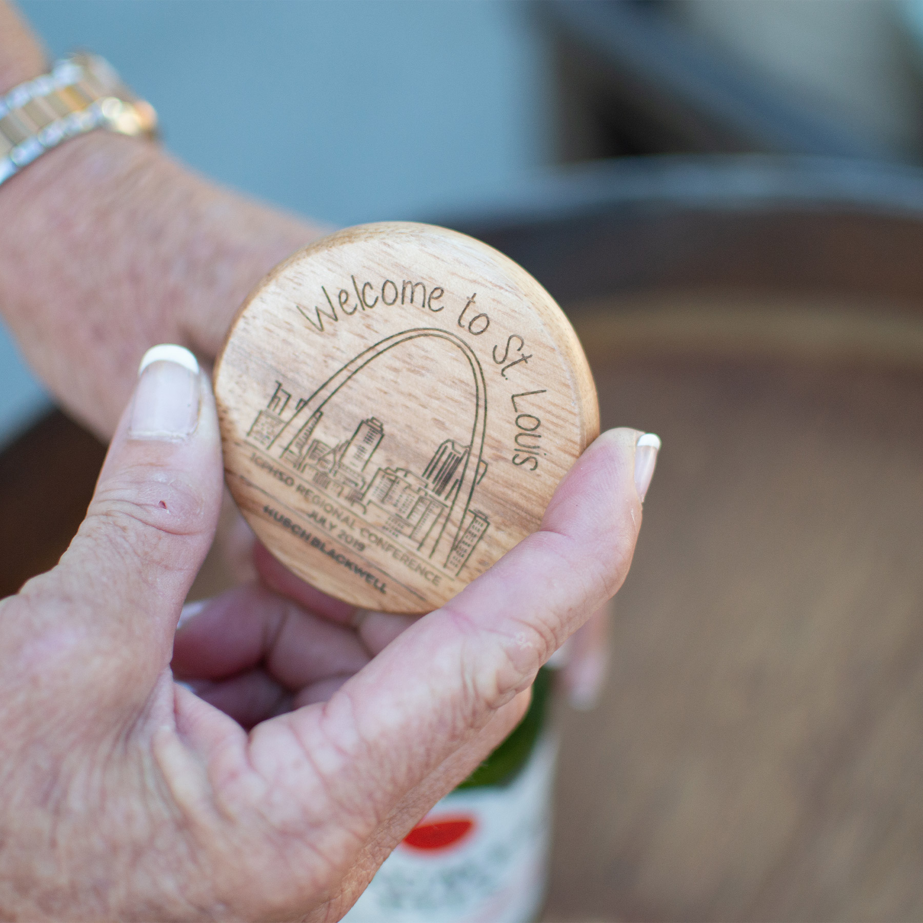 Wood Bottle Opener: Round With Metal Jaw On Back
